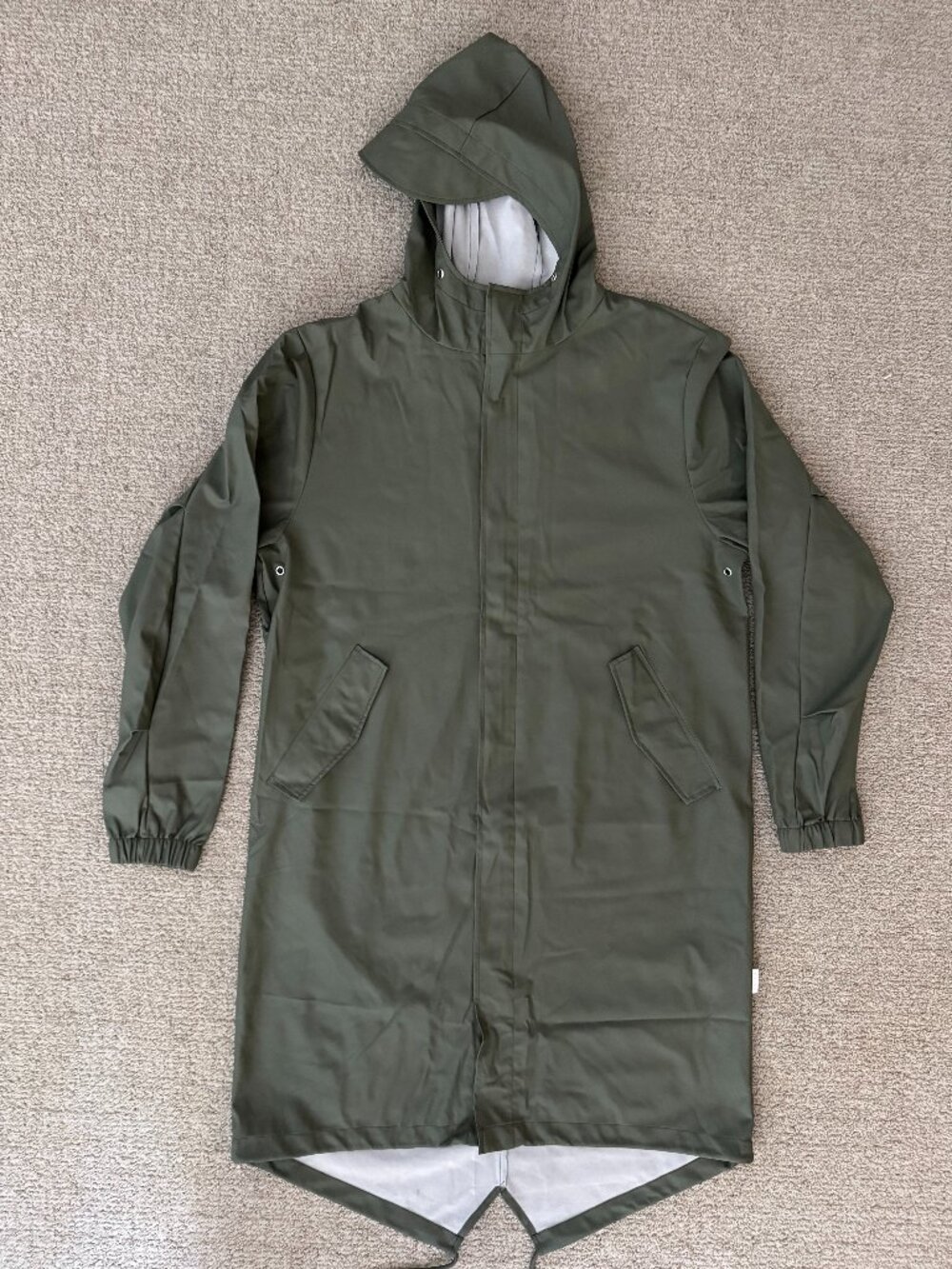 Rains Fishtail Waterproof Parka Rain Jacket, Green, Size S/M